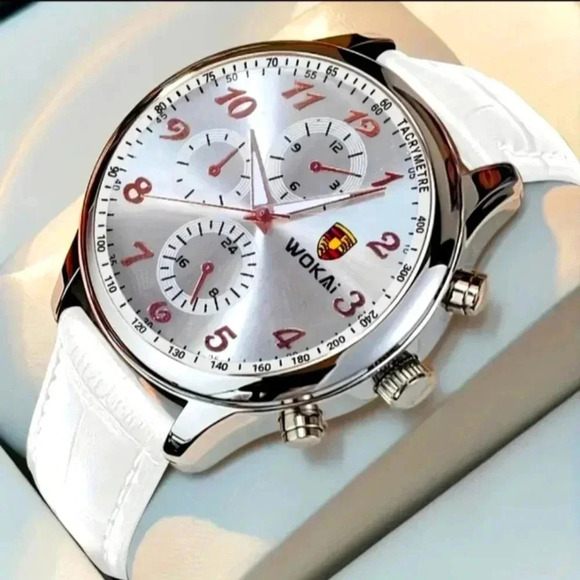 1pc Men's White Business Watch Advanced Quartz Casual Leather Strap Men's Watch. - Picture 2 of 7